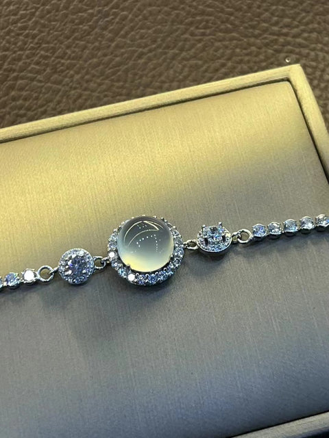 Gelang Giok Cui Alami dengan Berlian 925 Perak Ukuran 10mm Giok bersih dan baik-baik saja Termasuk ongkos kirim dan pajak.