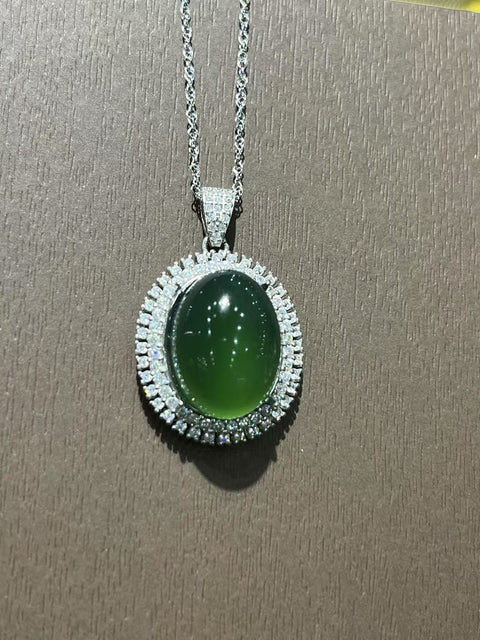 Kalung Telur Giok Alami dari Perak 925 Ukuran 15 * 20mm Sudah termasuk ongkos kirim dan pajak.