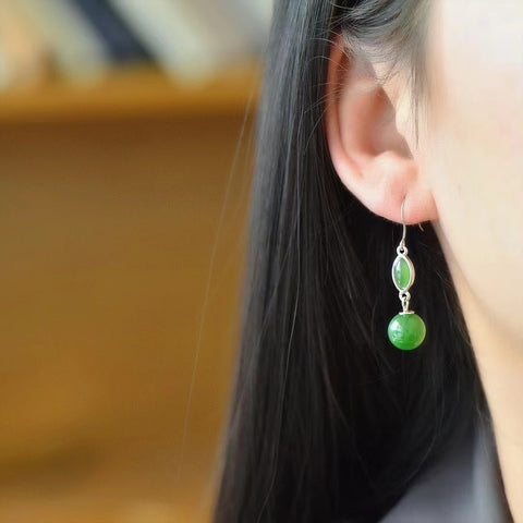 Anting Pejantan Jasper Alami Ukuran 10mm Set 925 Perak, gaya elegan, giok halus, desain unik, sudah termasuk pajak pengiriman.