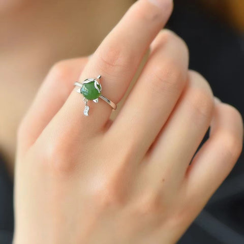 Set Cincin Jasper Fox Alami dari 925 Perak Giok bersih, halus dan hangat Ukuran 8 * 10mm Termasuk ongkos kirim dan pajak.