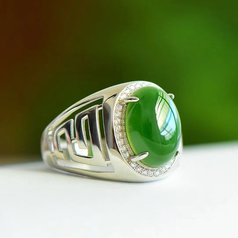 Set Cincin Telur Jasper Alami dengan Gaya Perak 925 Bersih, halus, dan hangat Giok termasuk pajak pengiriman