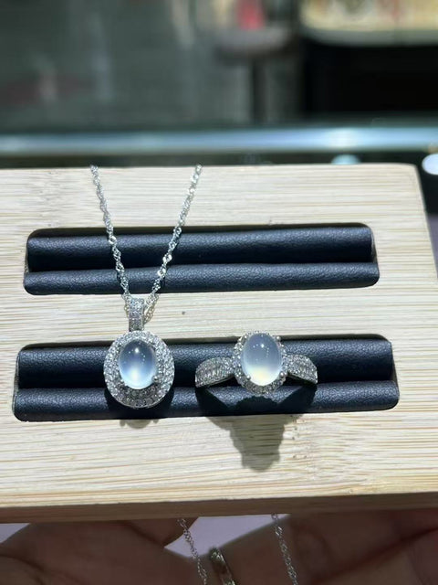 Set Giok Alami dari 925 Perak & Ukuran 9 * 7mm Giok Halus Termasuk Pengiriman & Pajak