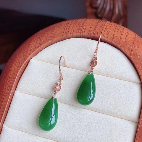 Anting Jasper Alami dalam Pengaturan Emas 18k Ukuran 21 * 10mm Tebal 6mm Sudah Termasuk Pajak Pengiriman