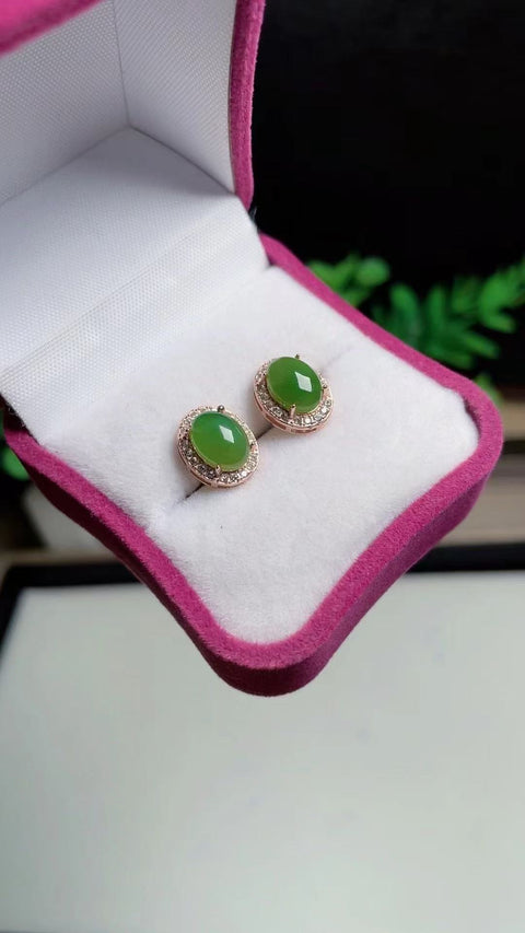 Anting Jasper Alami 925 perak tatahan bahan Old Pit, penuh dengan kepala air Ukuran 8 * 6mm Termasuk ongkos kirim dan pajak