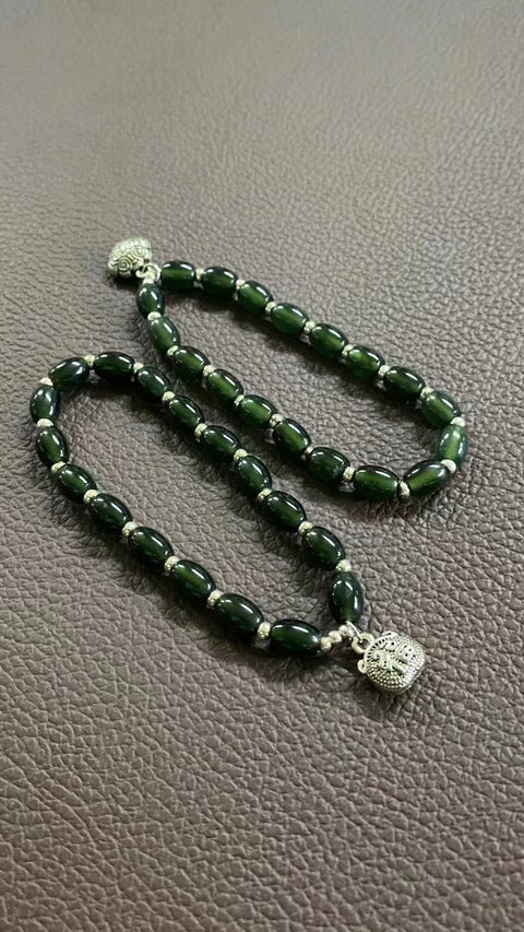Gelang Hijau Penuh Giok Cui Jade Alami Giok halus dan hangat dengan aksesoris yang indah & nbsp; Ukuran 6 * 8mm Sudah termasuk pajak pengiriman.