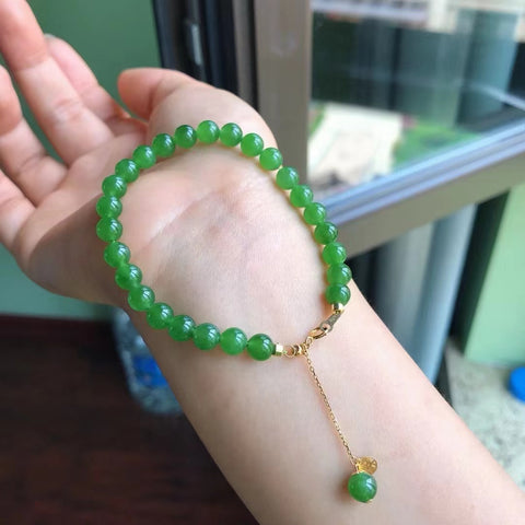 Gelang Jasper Alami 18k Emas Jepitan Set Warna Hijau Apel Indah dan Gaya Putih Sudah termasuk pajak pengiriman.