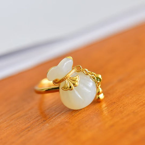 Cincin Giok Hetian "Kantong Uang" dengan Rangka Perak S925 - 1049-2# 12×16 mm. Gratis ongkos kirim dan pajak.
