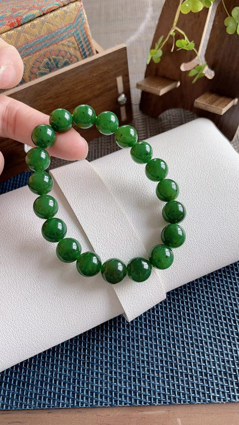 Gelang giok hetian nefrit alami, tembus pandang yang sangat baik, bintik hitam kecil, ukuran 1.0. Gratis ongkos kirim dan pajak.