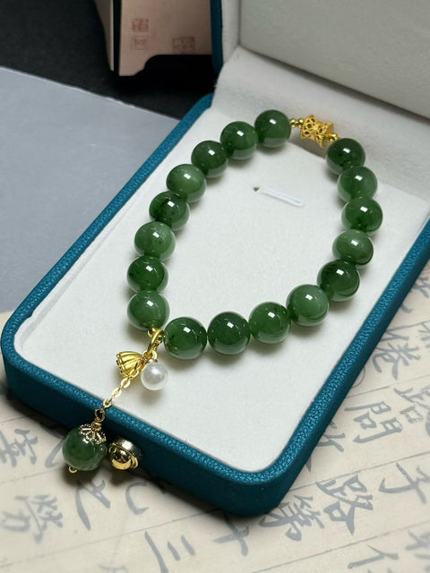 Gelang giok nefrit Hetian ✨ Membawa kekayaan dan keberuntungan~ Ukuran: sekitar 10mm. Gratis ongkos kirim dan pajak.