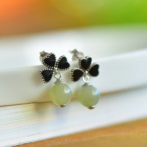 2145A Anting Air Jernih Giok Hetian Alami Set dalam 925 Perak Ukuran 8mm Sudah Termasuk Pajak Pengiriman