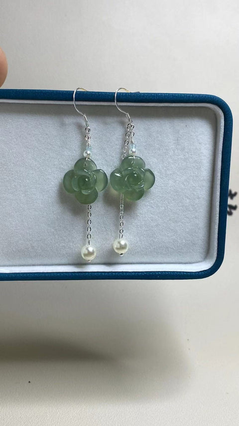 Anting Air Biru Giok Halus Ukuran 17 * 21mm Set dalam 925 Perak Termasuk ongkos kirim dan pajak.