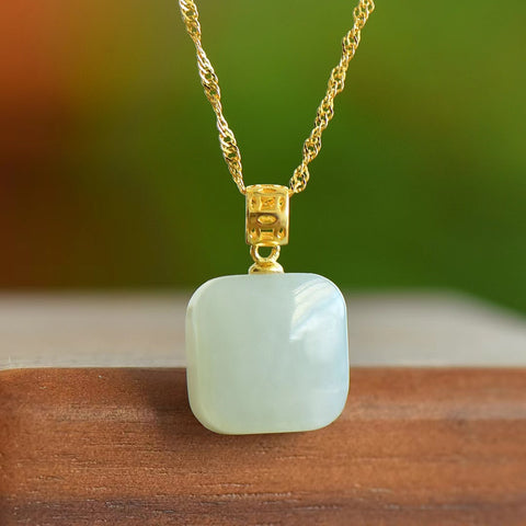 0039-2 Hetian Jade Square Drum Block Fortune Pendant s925 sterling silver Sangat halus Pajak pengiriman sudah termasuk.