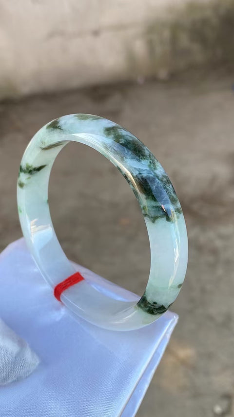 Gelang Jadeite Alami Bawah Hangat Hangat Ukuran 58-60mm Ukuran 59.3mm Lebar Sisi 12.3mm Batu giok adalah Pola yang terjadi secara alami & termasuk Pajak Pengiriman!