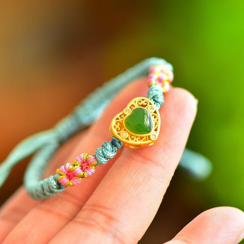 15815-6 Gelang Hati Jasper Alami dari perak 925, giok halus, gaya yang indah, sudah termasuk pajak pengiriman.