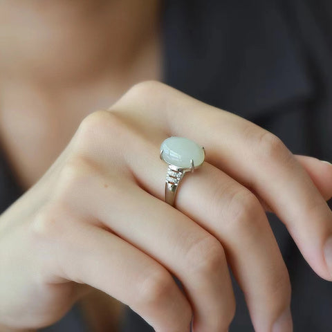 Set Cincin Giok Hetian Alami dari Giok Perak 925 yang bersih, halus, dan hangat Sudah termasuk pajak pengiriman.