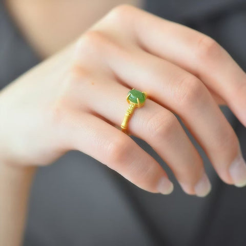 11156 Cincin Jasper Alami & nbsp; Ukuran 8 * 6mm 925 Perak Pengaturan Giok bersih dan halus dan hangat Termasuk pajak pengiriman.