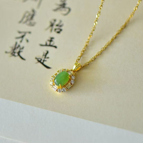 10862 Kalung Jasper Alami yang terbuat dari perak 925 Ukuran 5 * 7mm Giok halus dan hangat, gaya yang indah sudah termasuk pajak pengiriman.