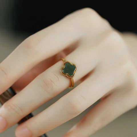 Set Cincin Semanggi Hotan Jasper Alami dalam Gaya Perak 925 Sterling Ukuran: 8 * 8mm Termasuk pajak pengiriman