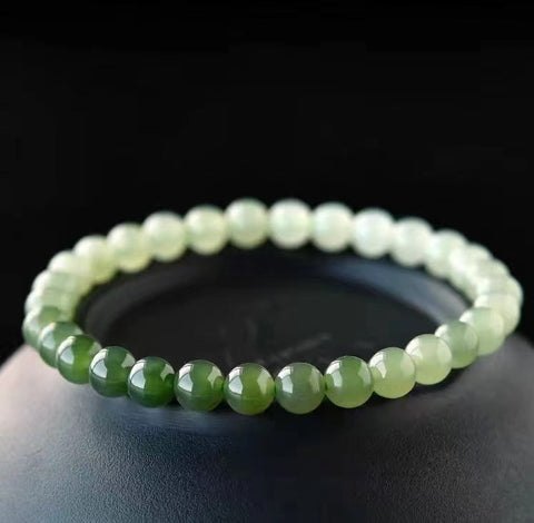 Gelang Gradien Bahan Giok Hijau Laut Hetian Giok Alami Ukuran 6mm Gaya Sudah termasuk pajak pengiriman