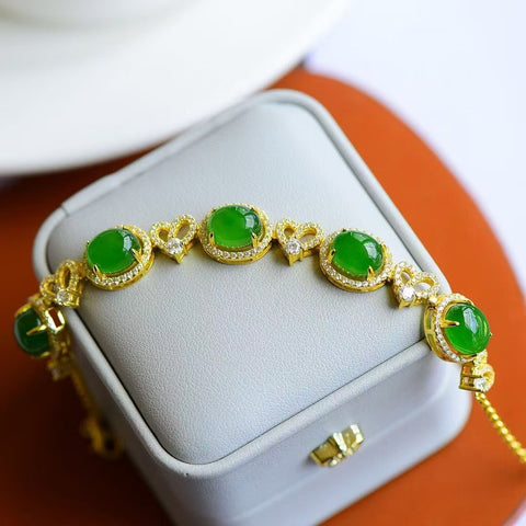 15904 Gelang Jasper Alami 925 Giok Tatahan Perak bersih, halus dan hangat Ukuran 7 * 9mm Pengiriman dan pajak sudah termasuk.