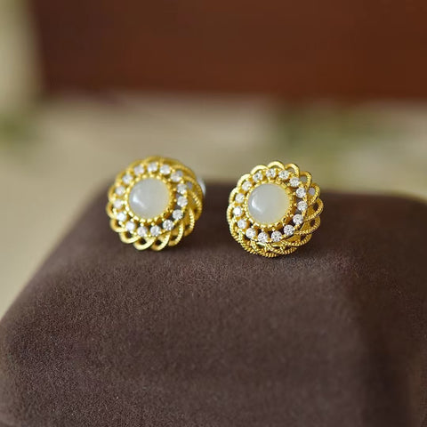 2878-2 Anting Giok Hetian Alami Ukuran 6 * 6mm Giok halus dan hangat, dan gayanya indah.