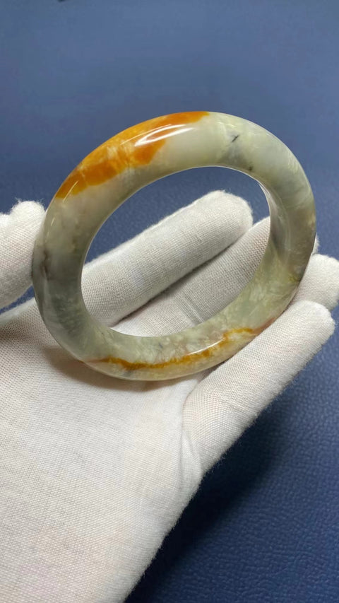 Gelang Giok Batu Giok Bunga Cui Giok Alami Ukuran 59-61mm Ukuran 60.2mm Lebar Samping 14.3mm Batu giok semuanya terjadi secara alami Pola acak termasuk pajak pengiriman