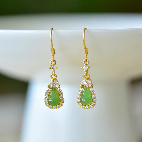 Anting Jasper Labu Alami yang terbuat dari perak 925 Ukuran 5 * 7mm Giok bersih dan halus Sudah termasuk pajak pengiriman.