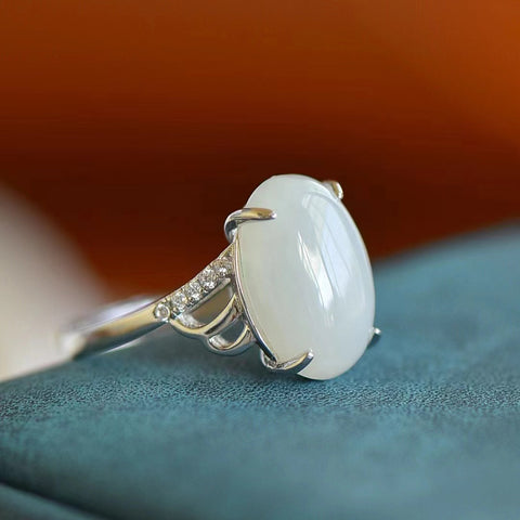 Cincin Giok Hetian Giok alami bersih dan halus, terbuat dari perak 925, ukuran 10 * 14mm, gaya baru, sudah termasuk pajak pengiriman.