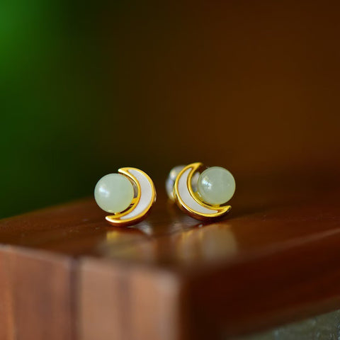 Anting Perak Sterling S925 dengan Manik Giok Hetian dan Manik Bulan 2977Q-2, Spesifikasi Batu Mentah: 6*6 cm. Gratis ongkos kirim dan pajak.