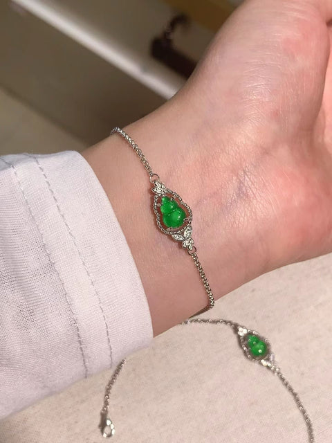 Gelang labu giok alami, dengan perak sterling 925. Gratis ongkos kirim dan pajak.