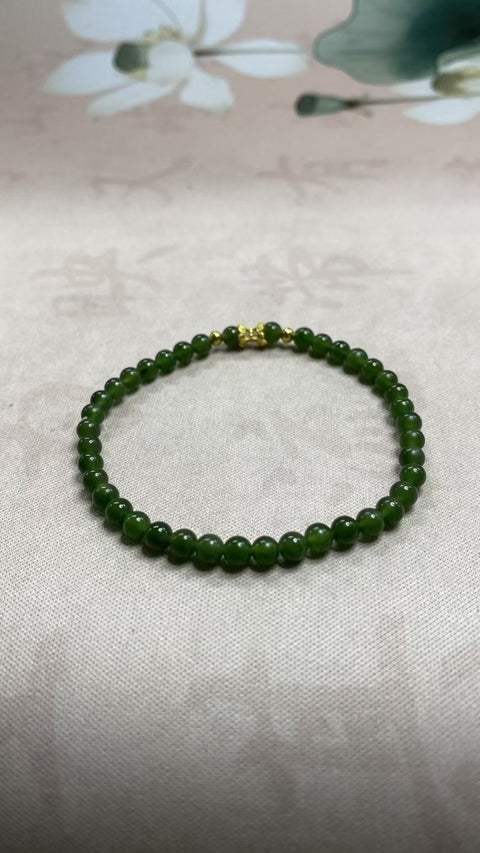 Gelang giok Hetian yang indah, dipadukan dengan aksesori halus –  ukuran: 4mm, gratis ongkos kirim dan pajak.