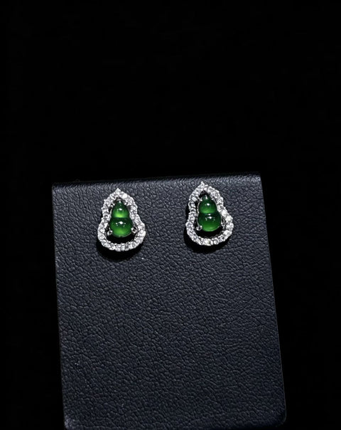 Anting-anting giok giok alami berbentuk labu yang dipasang pada perak 925, gratis ongkos kirim dan pajak.