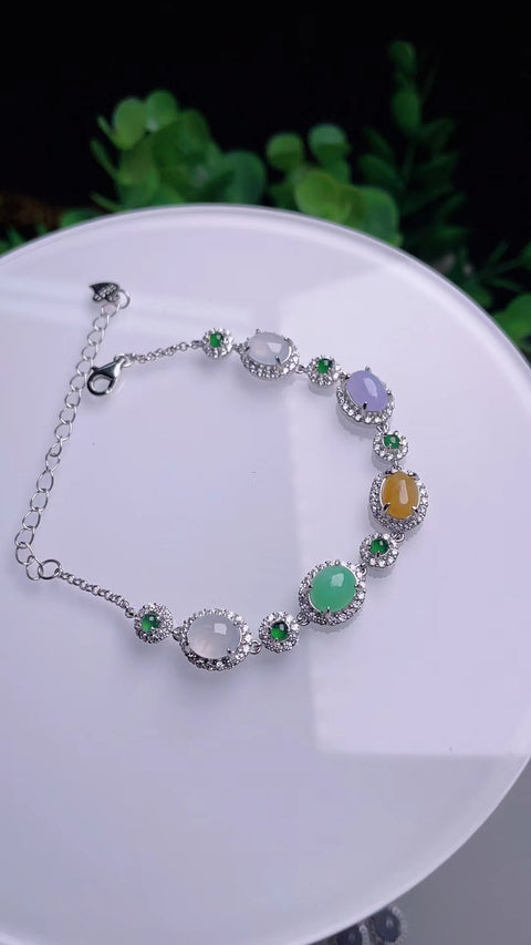 Gelang giok alami, material tambang lama, tekstur halus dan hangat, warna permen yang indah, bingkai perak 925, nilai uang yang sangat baik, ukuran batu permata 6x7 gratis ongkos pengiriman dan bea cukai.