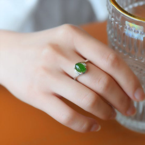 Cincin Giok Hetian Bertatahkan Perak S925, 11127# Ukuran 7×9mm. Gratis pengiriman dan pajak.