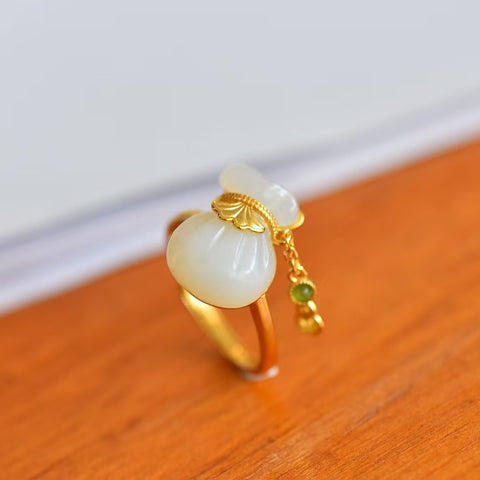Cincin Giok Hetian "Kantong Uang" dengan Rangka Perak S925 - 1049-2# 12×16 mm. Gratis ongkos kirim dan pajak.