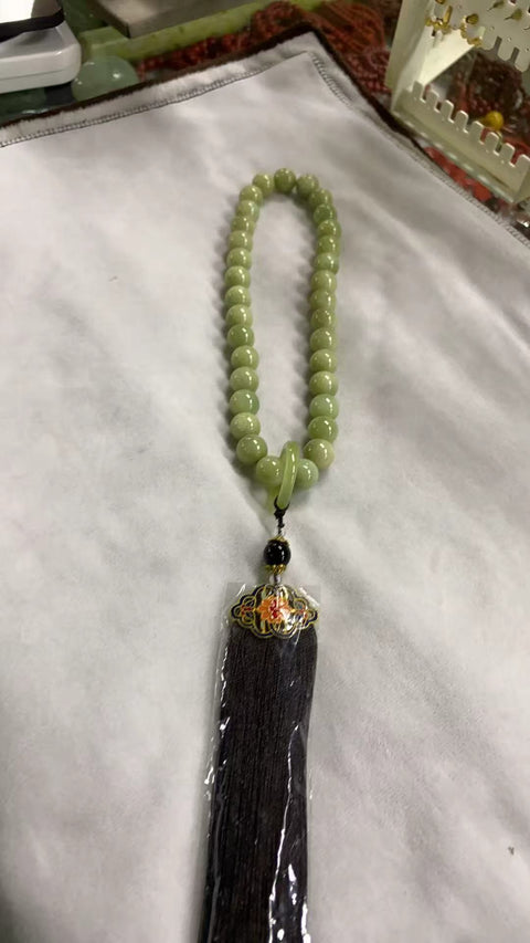 Tasbih Alami Giok Xiuyu Asli 33 butir, halus, dingin dan sangat indah, Ukuran butiran 12mm