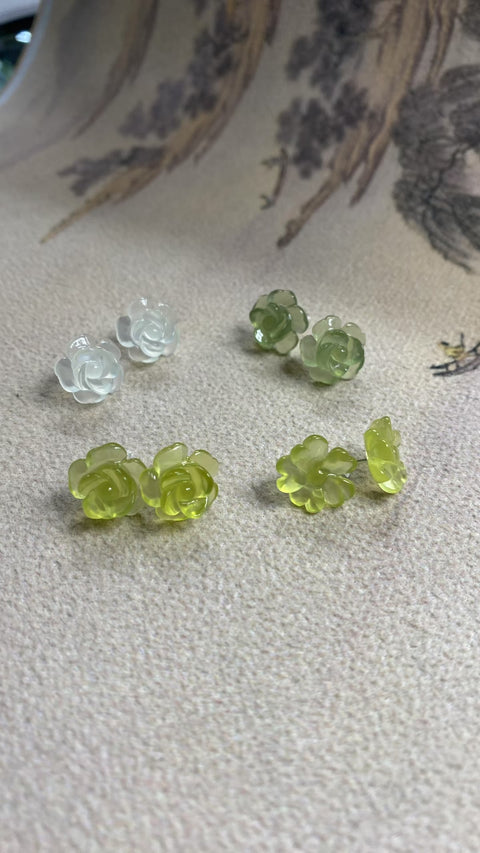 Anting-anting Bunga Giok Xiuyan yang indah – perak 925, ukuran: 13mm, gratis ongkos kirim dan pajak.