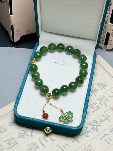 Gelang giok nefrit Hetian ✨ Membawa kekayaan dan keberuntungan~ Ukuran: Sekitar 10mm. Gratis ongkos kirim dan pajak.