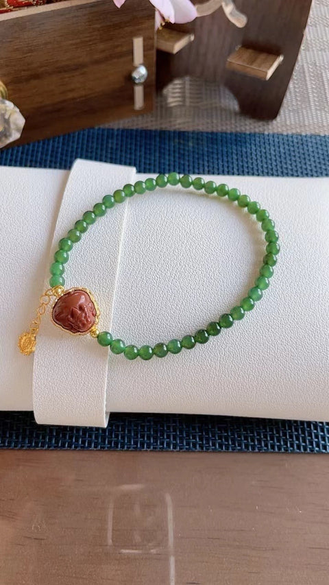 Manik-manik millet giok alami, warna indah, dipadukan dengan batu akik merah alami, ukuran 4mm. Gratis ongkos kirim dan pajak.