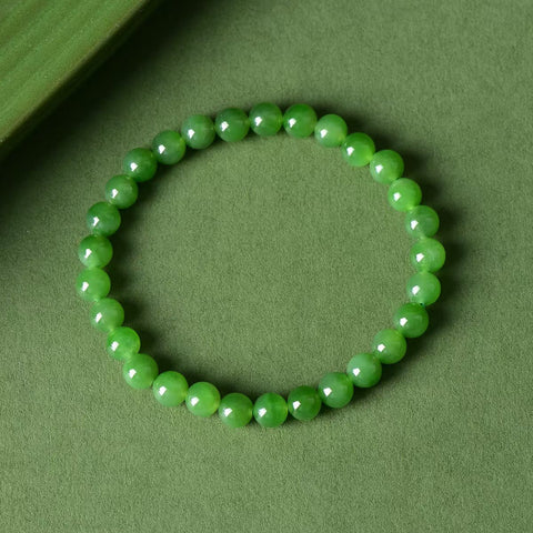 Gelang Giok Hetian Hijau Bayam 3340# 6mm "Giok hijau bayam ini menyimpan kedalaman layaknya samudra" Gratis ongkos kirim dan pajak.