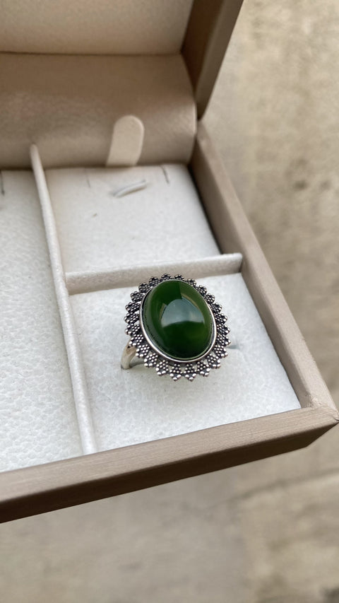 Cincin giok Xiuyan hijau penuh yang indah 💍, Rangka perak 925, ukuran dapat disesuaikan, Ukuran batu : 13 x 18mm, gratis ongkos kirim dan pajak.