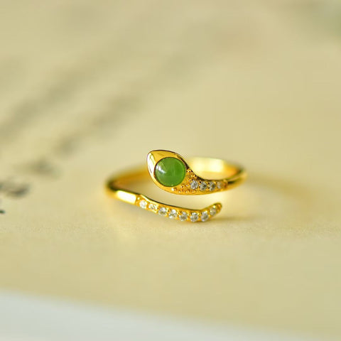 11559#925 Cincin Ular Perak Berbentuk Telur Bulat Bertahtakan Giok Hetian [Spesifikasi] Batu Lepas 4*4 Termasuk Ongkos Kirim dan Pajak