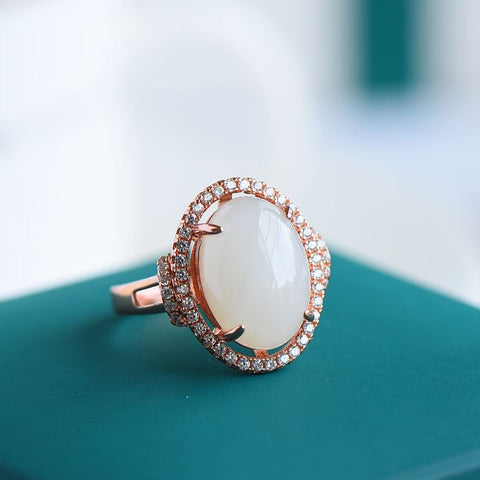 Cincin giok putih alami 💍 seri 💫 1268# Cincin giok cabochon putih Hetian bertatahkan perak 925, gratis ongkos kirim dan pajak.