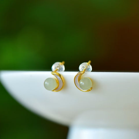 Anting Perak Sterling S925 dengan Manik Giok Hetian dan Manik Bulan 2977Q-2, Spesifikasi Batu Mentah: 6*6 cm. Gratis ongkos kirim dan pajak.