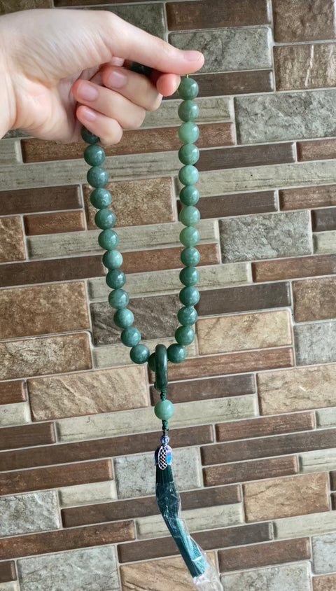 Tasbih Alami Giok Xiuyu Asli 33 butir, halus, dingin dan sangat indah, Ukuran butiran 12mm