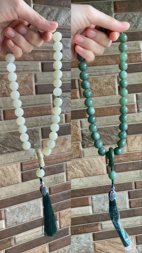 Tasbih Alami Giok Xiuyu Asli 33 butir, halus, dingin dan sangat indah, Ukuran butiran 12mm