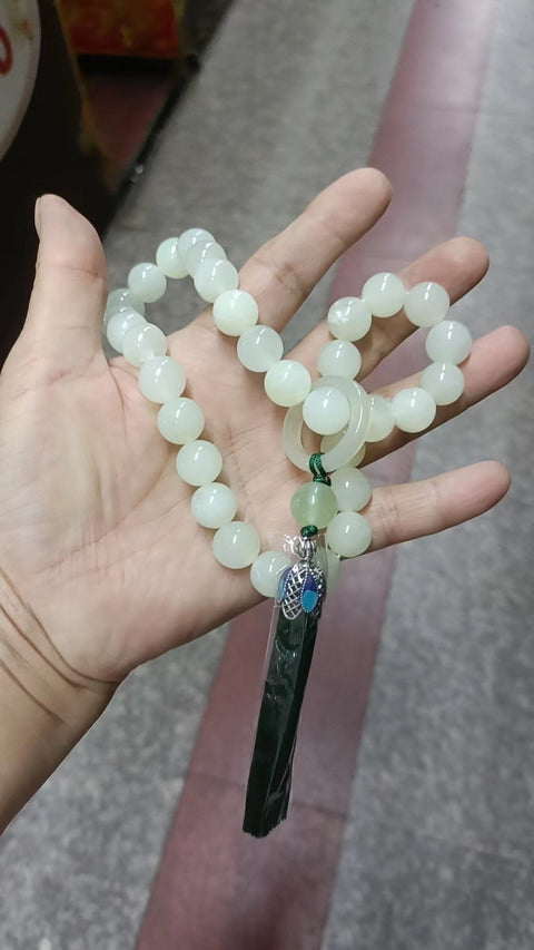 Tasbih Alami Giok Xiuyu Asli 33 butir, halus, dingin dan sangat indah, Ukuran butiran 12mm