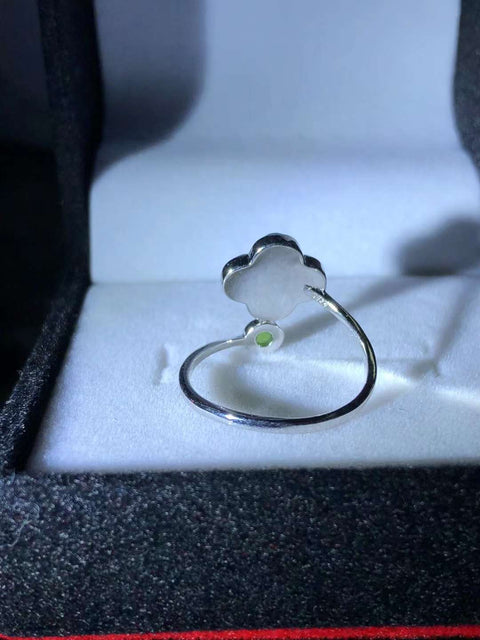 🍀🍀Cincin Perak 925 bertatahkan giok Hetian alami dan jasper "Semanggi"🍀cincin adjustable 🌱Ukuran: sekitar 10×3㎜ Sudah termasuk ongkir dan pajak