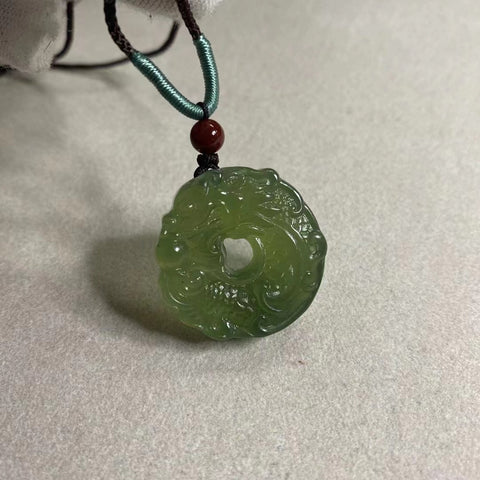 Liontin giok Xiu alami berkualitas tinggi, "Feng Huang Teng Da", berubah menjadi naga, gesper keamanan, cocok untuk dipakai siapa saja, spesifikasi: 27mm, gratis ongkir dan pajak