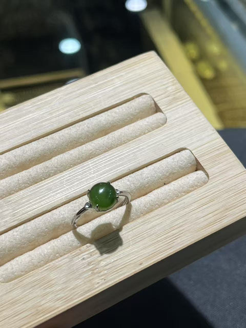 Cincin Bertahtakan Perak Jasper Hetian Alami, Spesifikasi: 8mm Termasuk Pajak Pengiriman